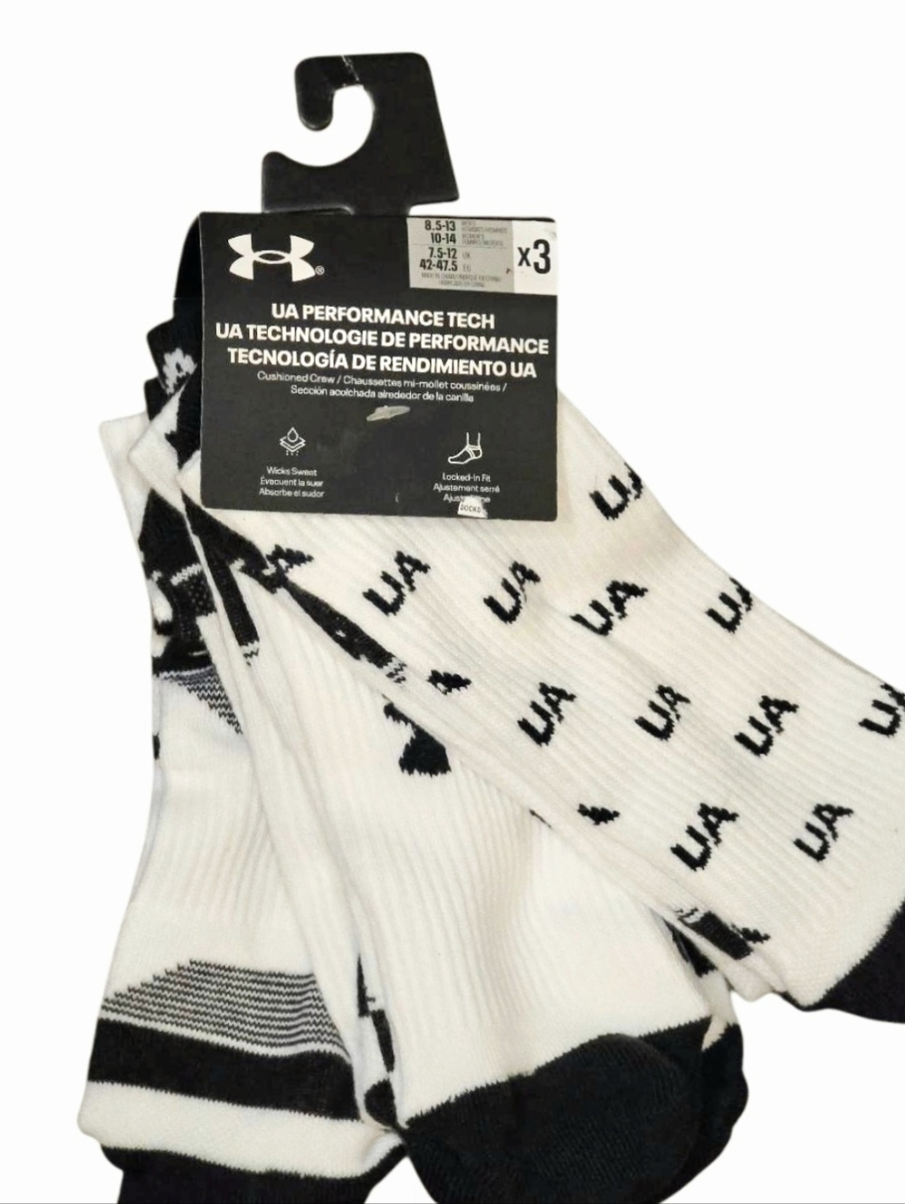 Under Armour Performance Tech 3-PK UA Logo Athletic Cushioned Crew Sock